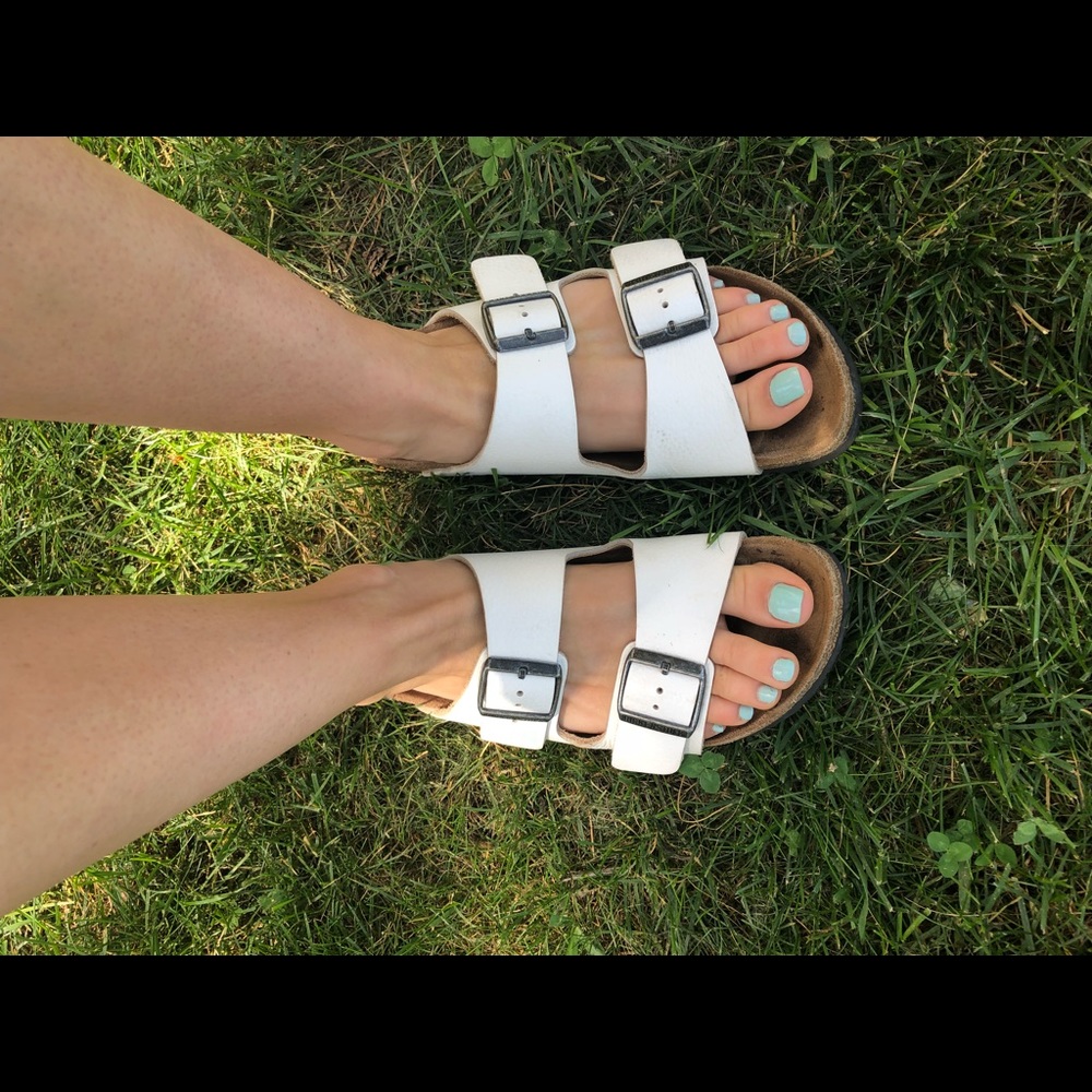 White Leather Birkenstock Sandals